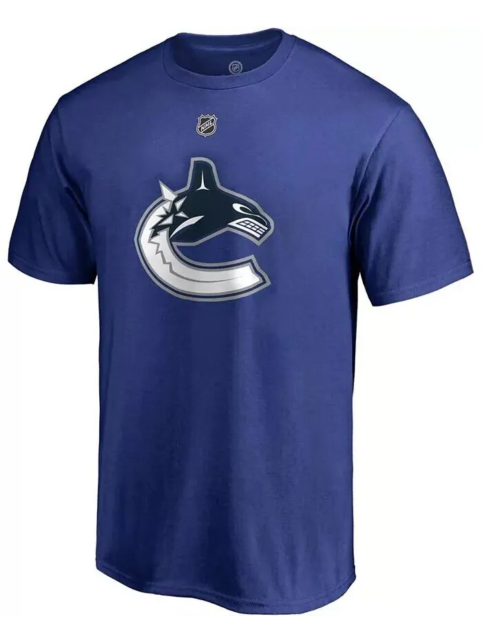 Мужская синяя футболка Brock Boeser Vancouver Canucks Team с аутентичным именем и номером Stack — изображение 2 из 3
