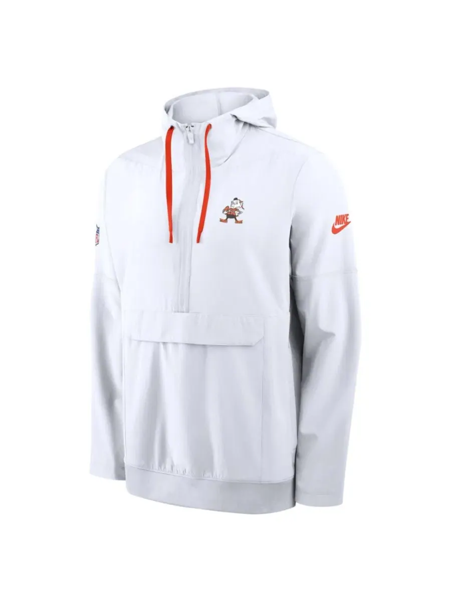 Ветровка анорак с капюшоном Cleveland Browns Alt Anorak Half-Zip Hooded Jacket Nike — изображение 2 из 3, белый оранжевый