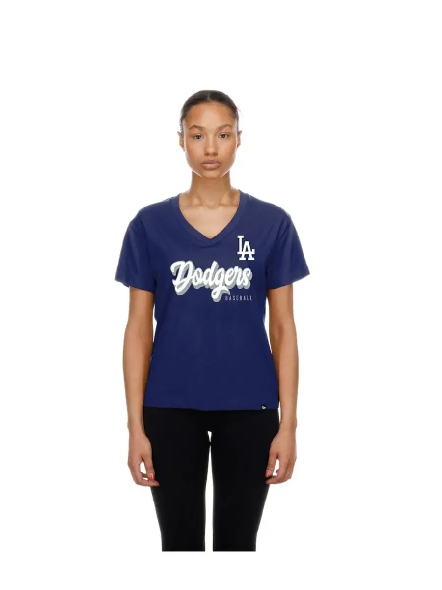 Футболка с V-образным вырезом с логотипом Los Angeles Dodgers New Era