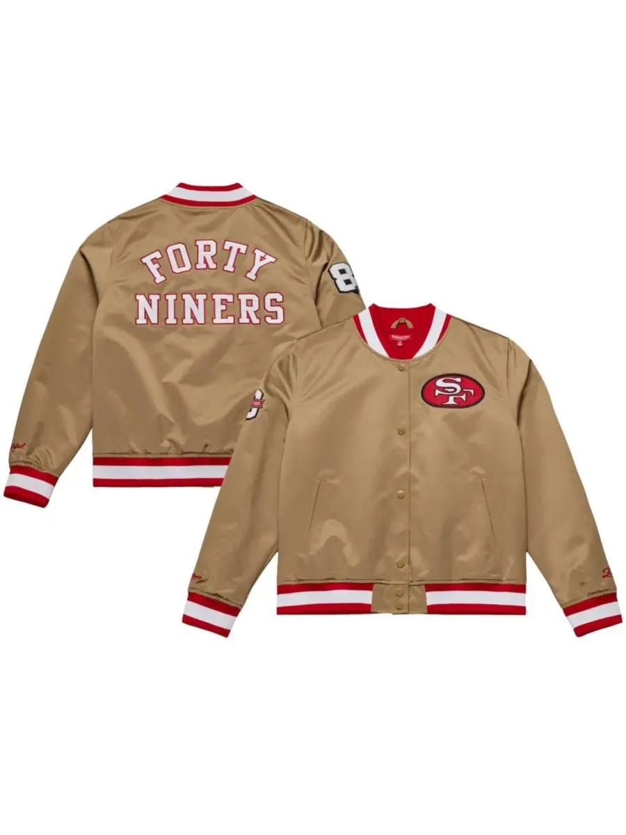 Женская куртка-бомбер из атласа с принтом San Francisco 49ers 80th Anniversary Mitchell & Ness