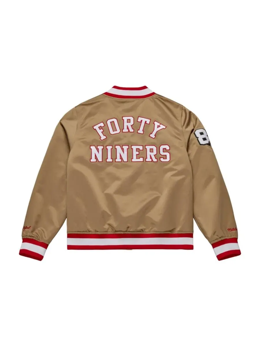 Женская куртка-бомбер из атласа с принтом San Francisco 49ers 80th Anniversary Mitchell & Ness — изображение 7 из 7, золото