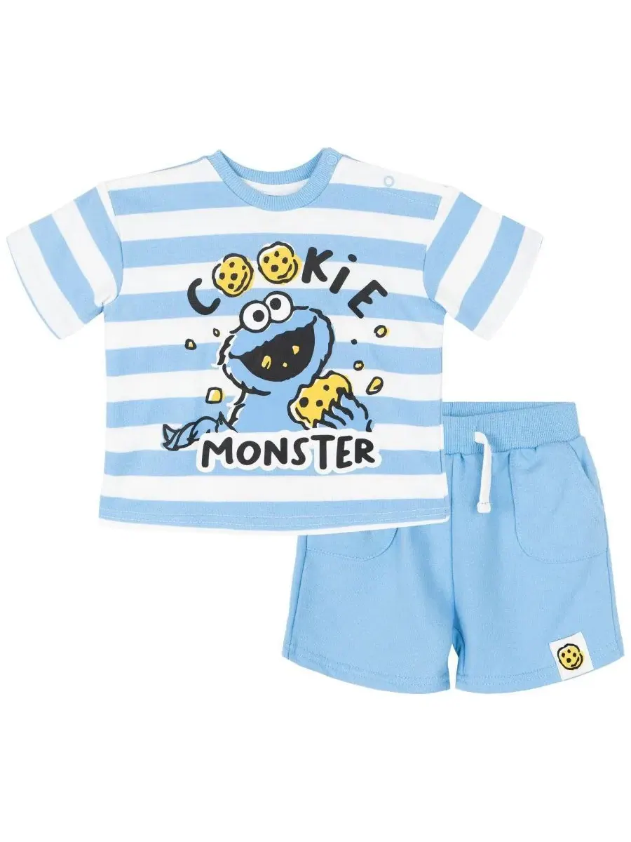 Комплект из футболки и шорт с принтом Cookie Monster Sesame Street, Cookie Monster Stripe