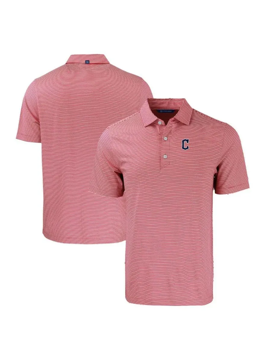 Cutter & Buck Мужская красно-белая поло-рубашка Cleveland Guardians Forge Eco Double Stripe Stretch