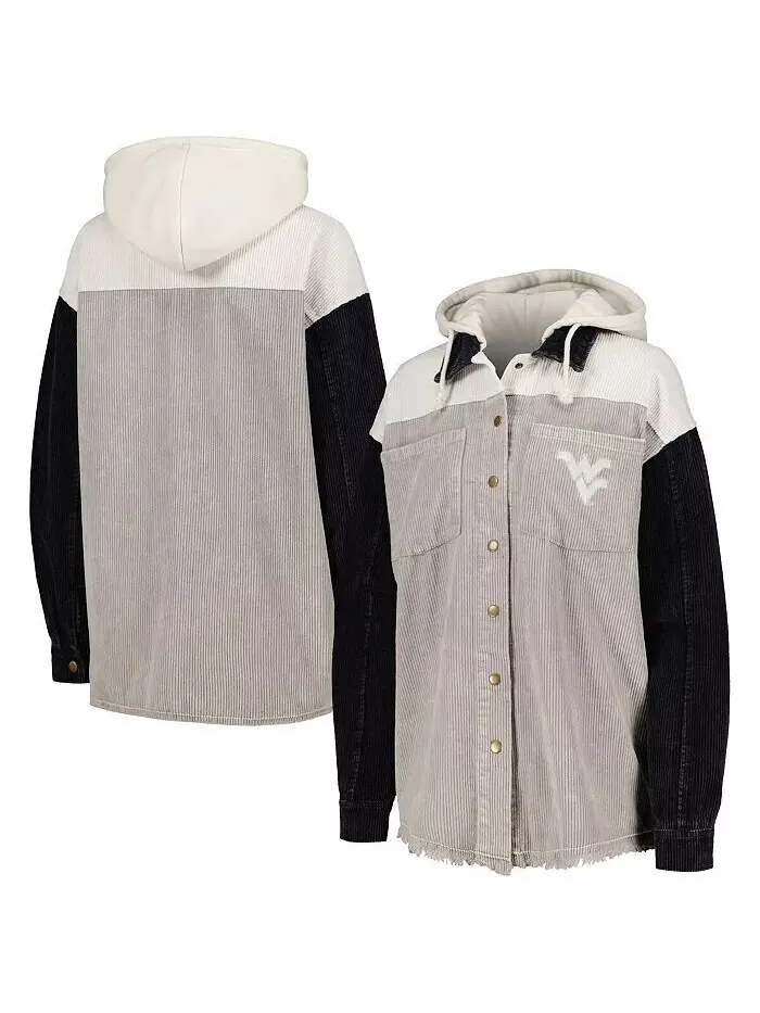 Женская серо-синяя куртка West Virginia Mountaineers Vintage Wash Corduroy с капюшоном на кнопках