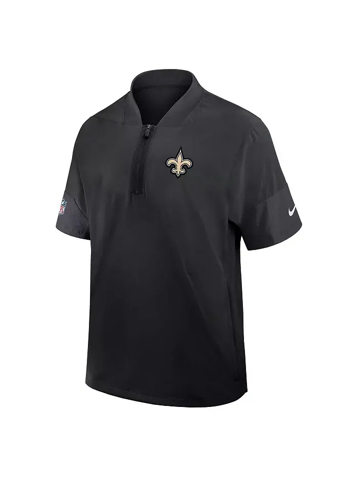 Мужская черная тренерская куртка New Orleans Saints с коротким рукавом и четверть-молнией для игры — изображение 2 из 3