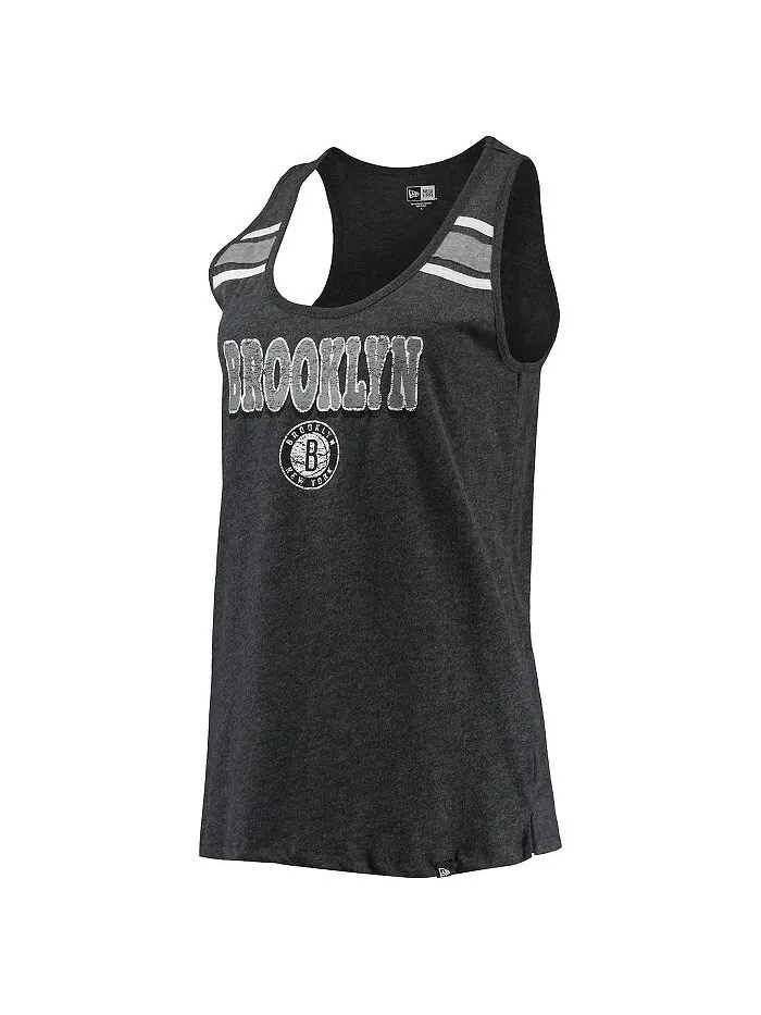 Женская черная майка Brooklyn Nets с овальным вырезом и открытой спиной Heather Black New Era — изображение 2 из 3, черный