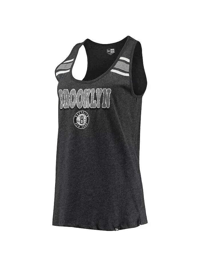 Женская черная майка Brooklyn Nets с овальным вырезом и открытой спиной Heather Black New Era — изображение 2 из 3