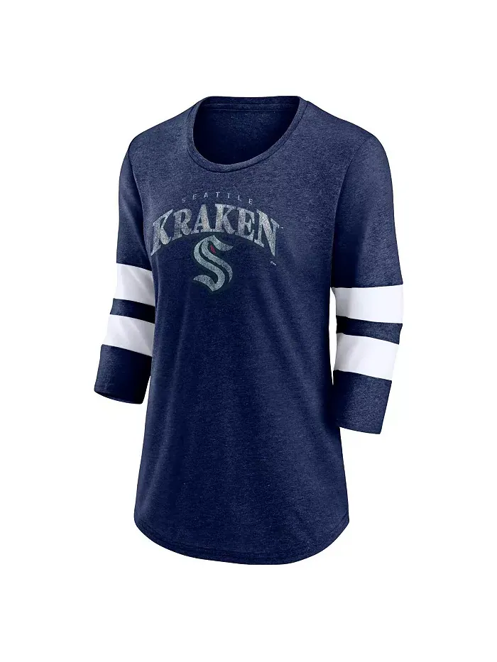 Мужская футболка с 3/4 рукавом Heather Navy Seattle Kraken Special Edition 2.0 Barn Burner Fanatics — изображение 2 из 2