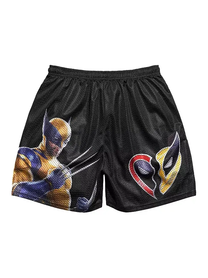 Мужские черные шорты в ретро стиле Deadpool Wolverine Best Friends Chalk Line — изображение 2 из 3