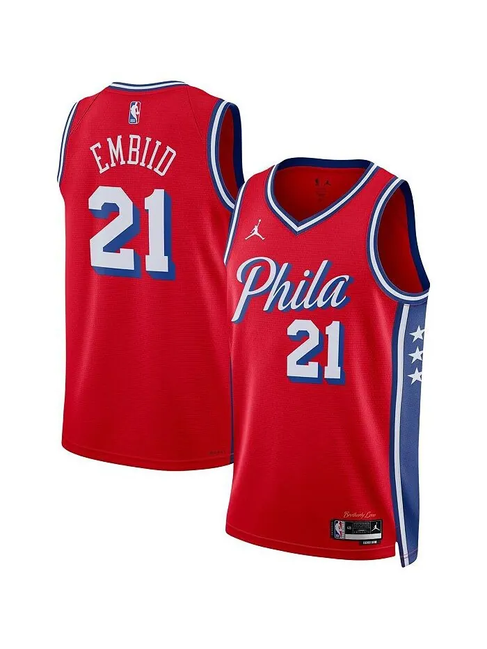 Мужская футболка бренда Joel Embiid Red Philadelphia 76ers 2022/23 Statement Edition Swingman Jordan — красный
