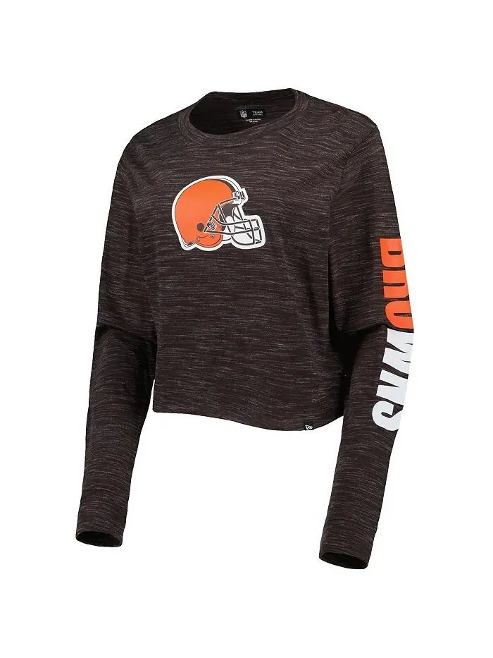 Женская коричневая укороченная футболка с длинным рукавом Cleveland Browns New Era — изображение 2 из 2, коричневый