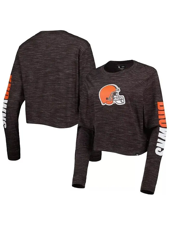 Женская коричневая укороченная футболка с длинным рукавом Cleveland Browns New Era