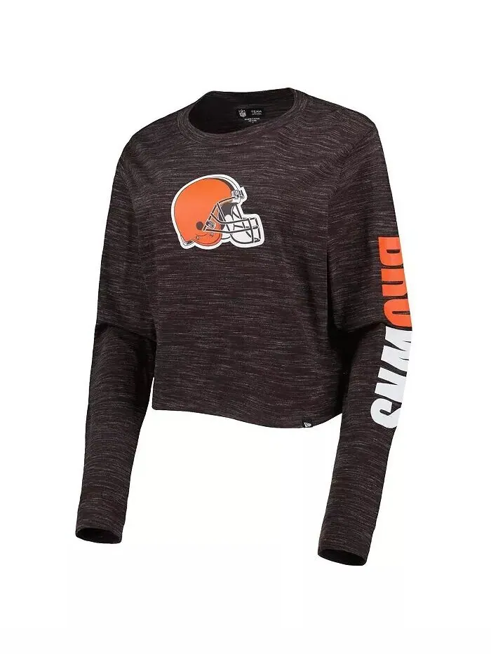 Женская коричневая укороченная футболка с длинным рукавом Cleveland Browns New Era — изображение 2 из 2