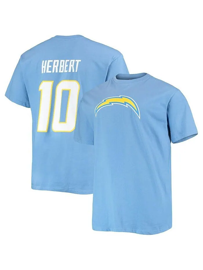Мужская футболка с логотипом Justin Herbert Powder Blue Los Angeles Chargers Big and Tall с именем
