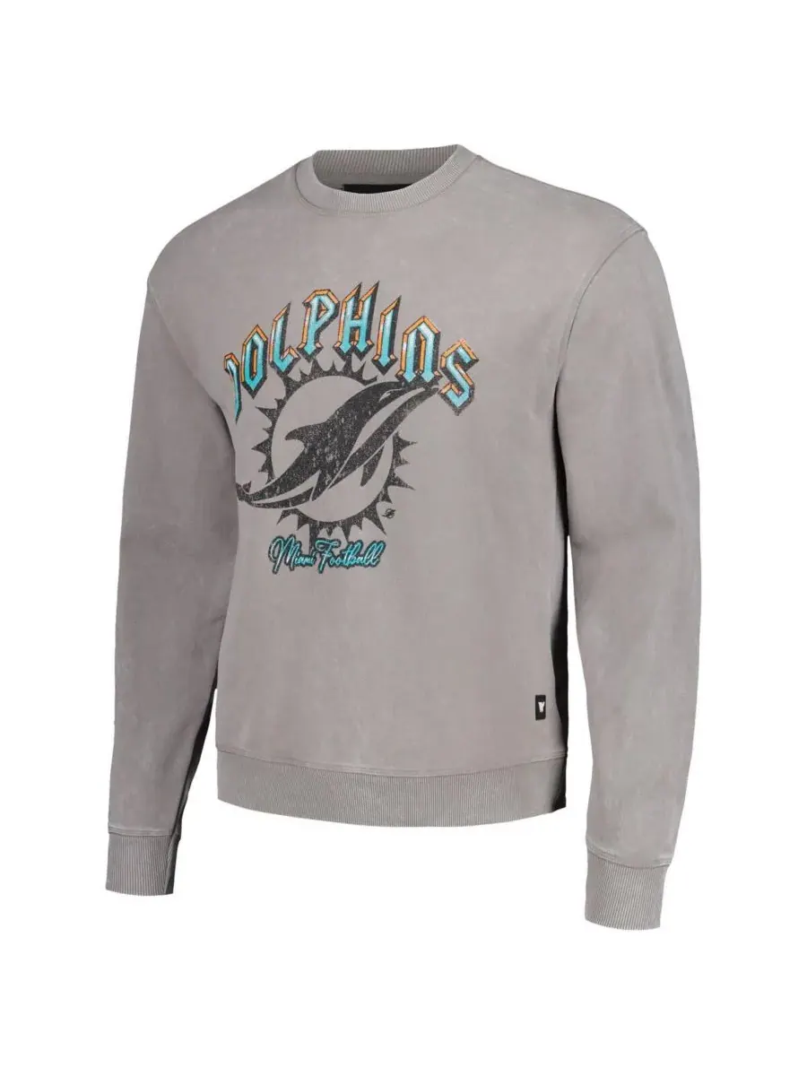 The Wild Collective Мужская и женская серая толстовка-пуловер с изображением команды Miami Dolphins — изображение 2 из 3