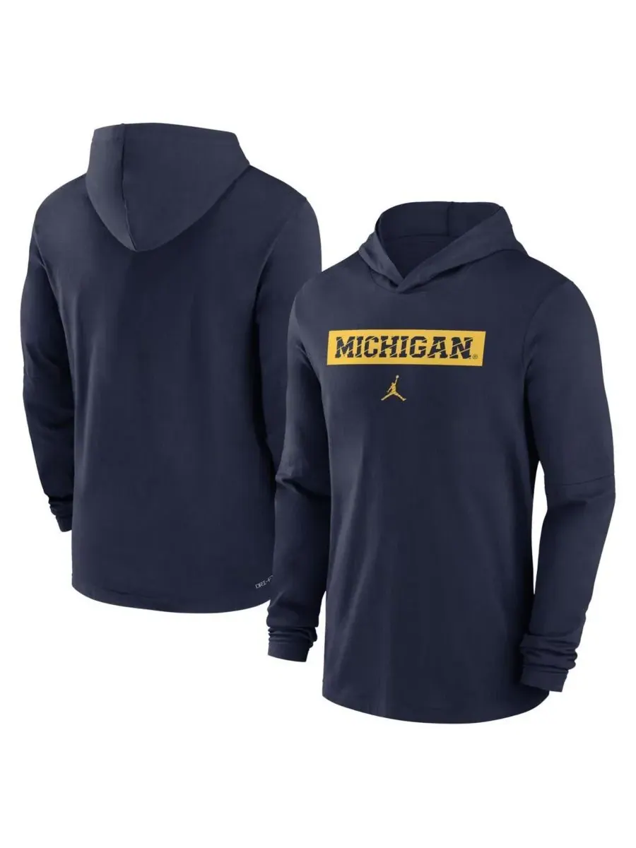 Jordan Мужская темно-синяя толстовка с длинным рукавом Michigan Wolverines Sideline Hoodie
