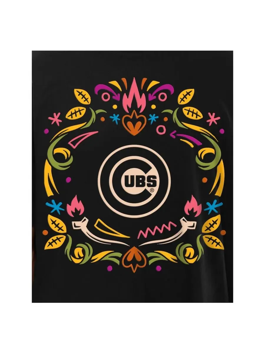 New Era Мужская черная футболка Chicago Cubs Día de los Muertos, с эффектом потертости, свободного — изображение 2 из 4