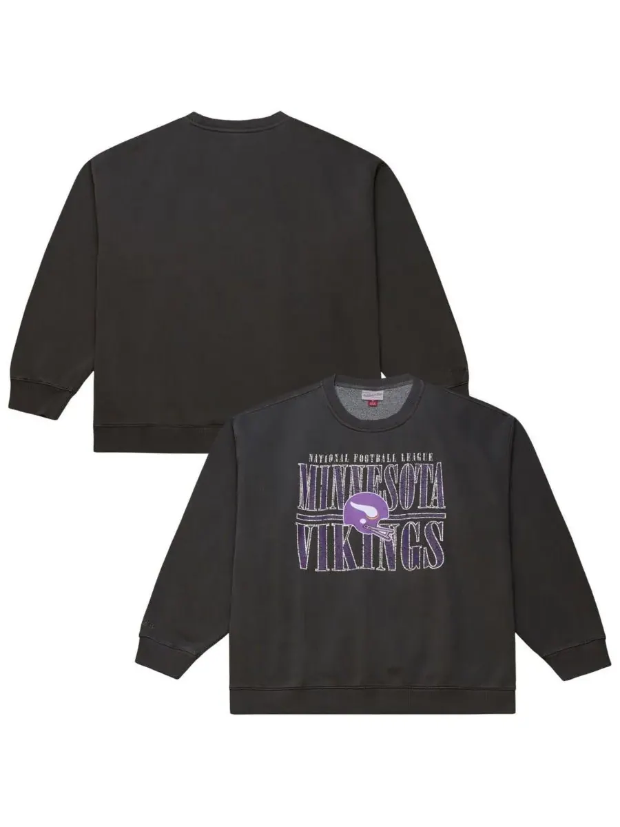 Mitchell & Ness Мужская черная толстовка Minnesota Vikings Downtown Crew с винтажным логотипом