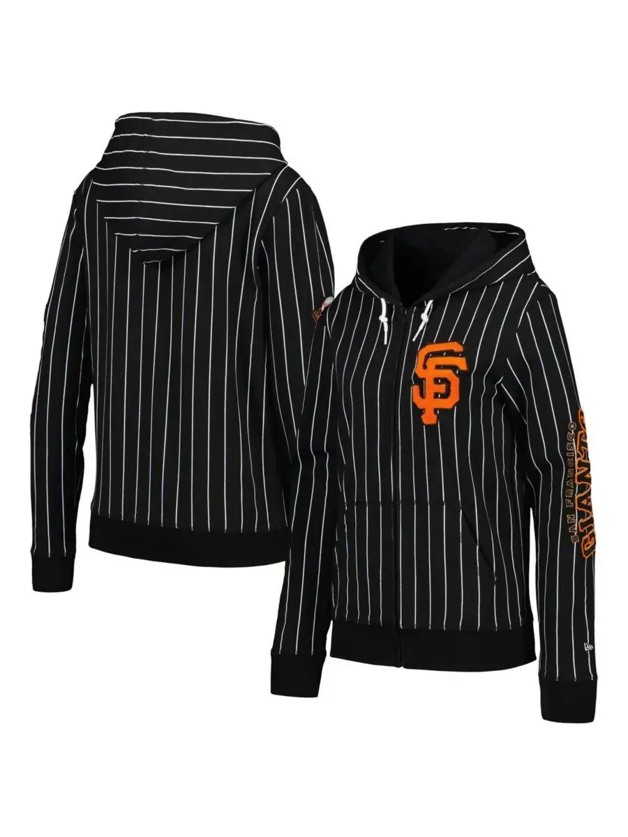 New Era Женская черная куртка San Francisco Giants в полоску, из смешанной ткани, на молнии