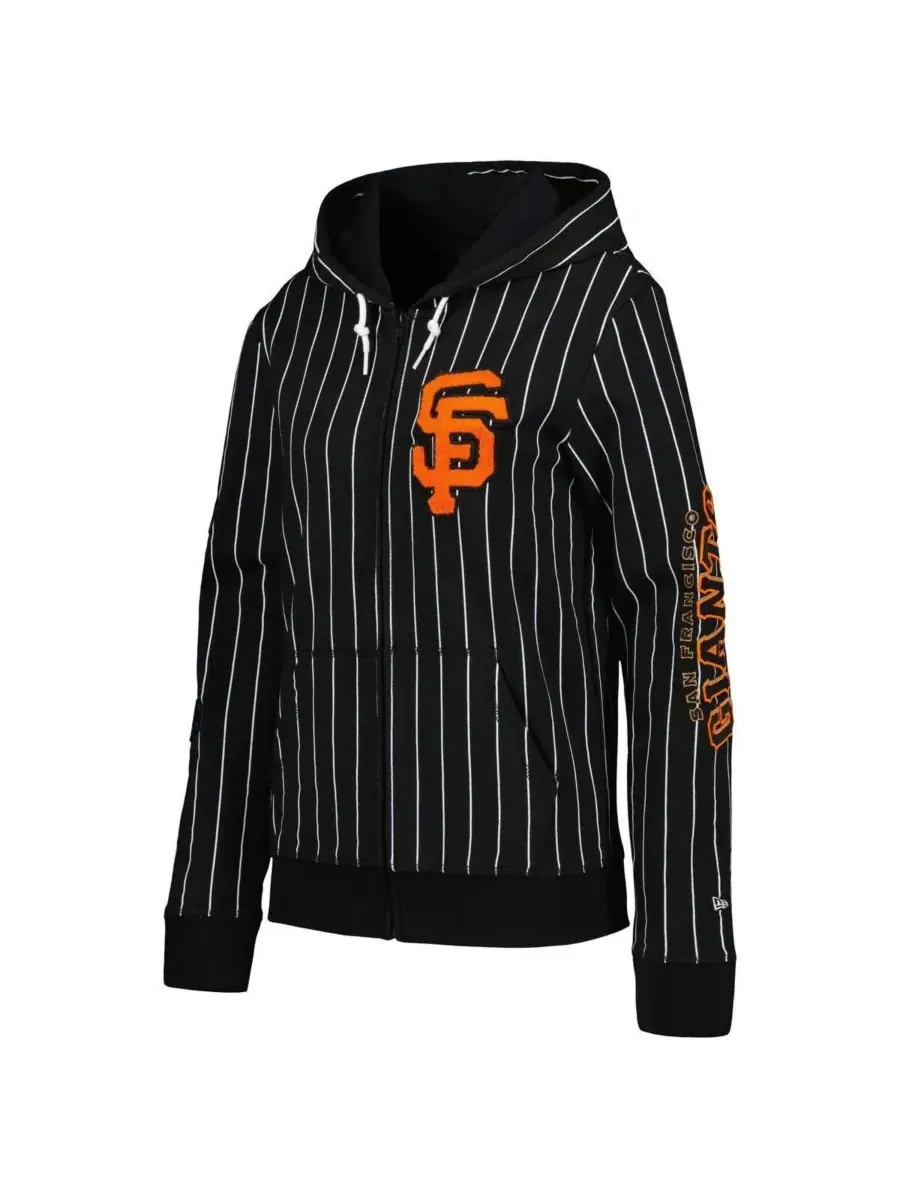 New Era Женская черная куртка San Francisco Giants в полоску, из смешанной ткани, на молнии — изображение 2 из 3, черный