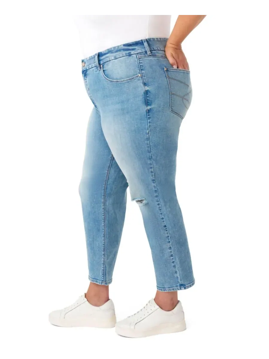 Джинсы прямого кроя без живота больших размеров Seven7, Distressed Medium Wash — изображение 2 из 4