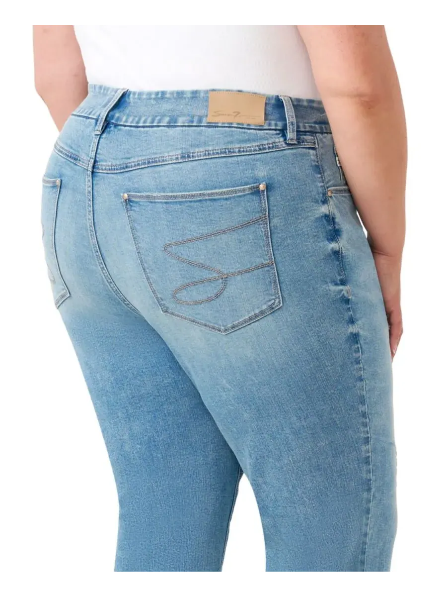 Джинсы прямого кроя без живота больших размеров Seven7, Distressed Medium Wash — изображение 3 из 4