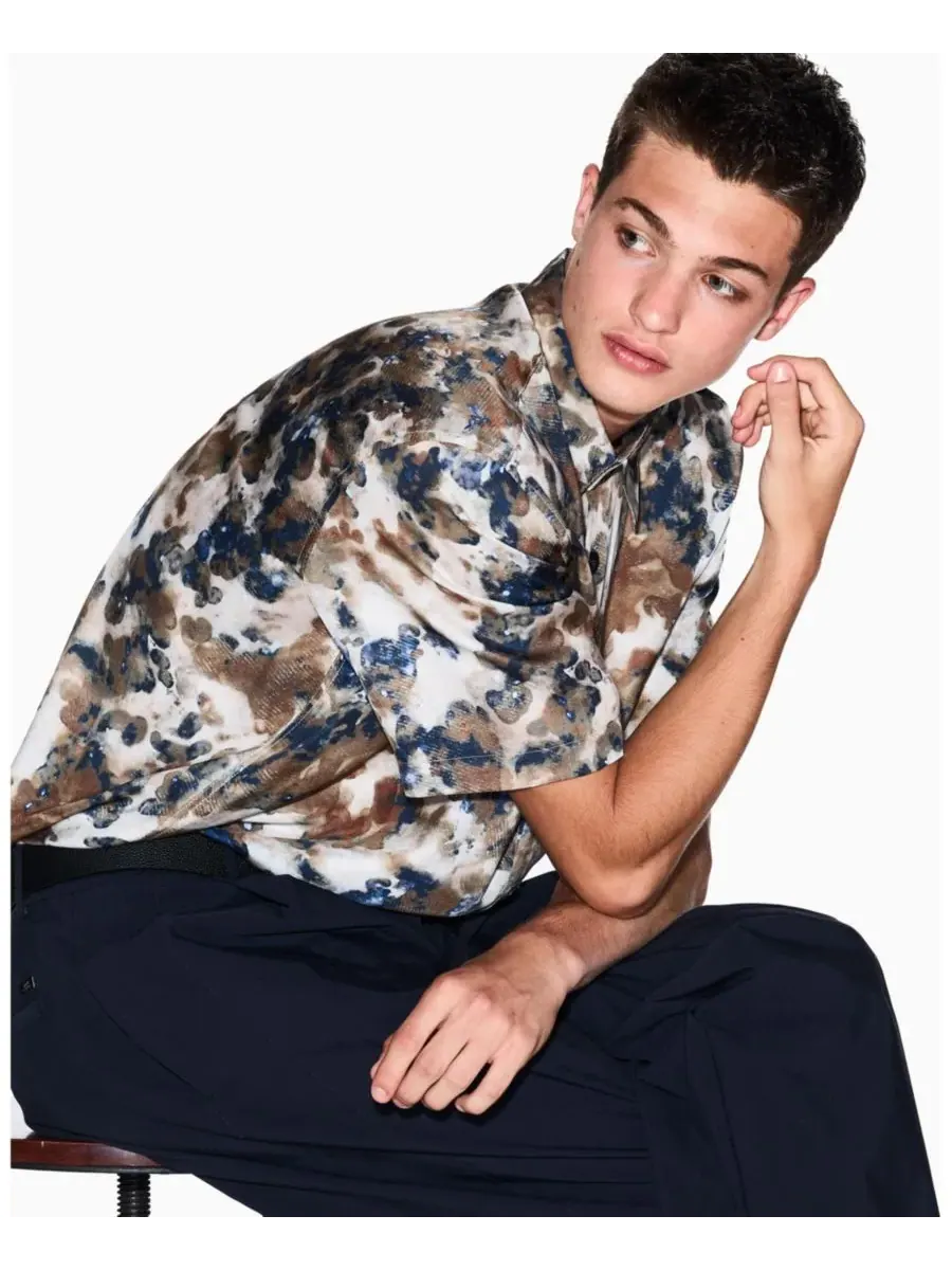 Мужская шелковая рубашка с коротким рукавом и принтом на пуговицах A|X Armani Exchange, Cloudy Print — изображение 4 из 4