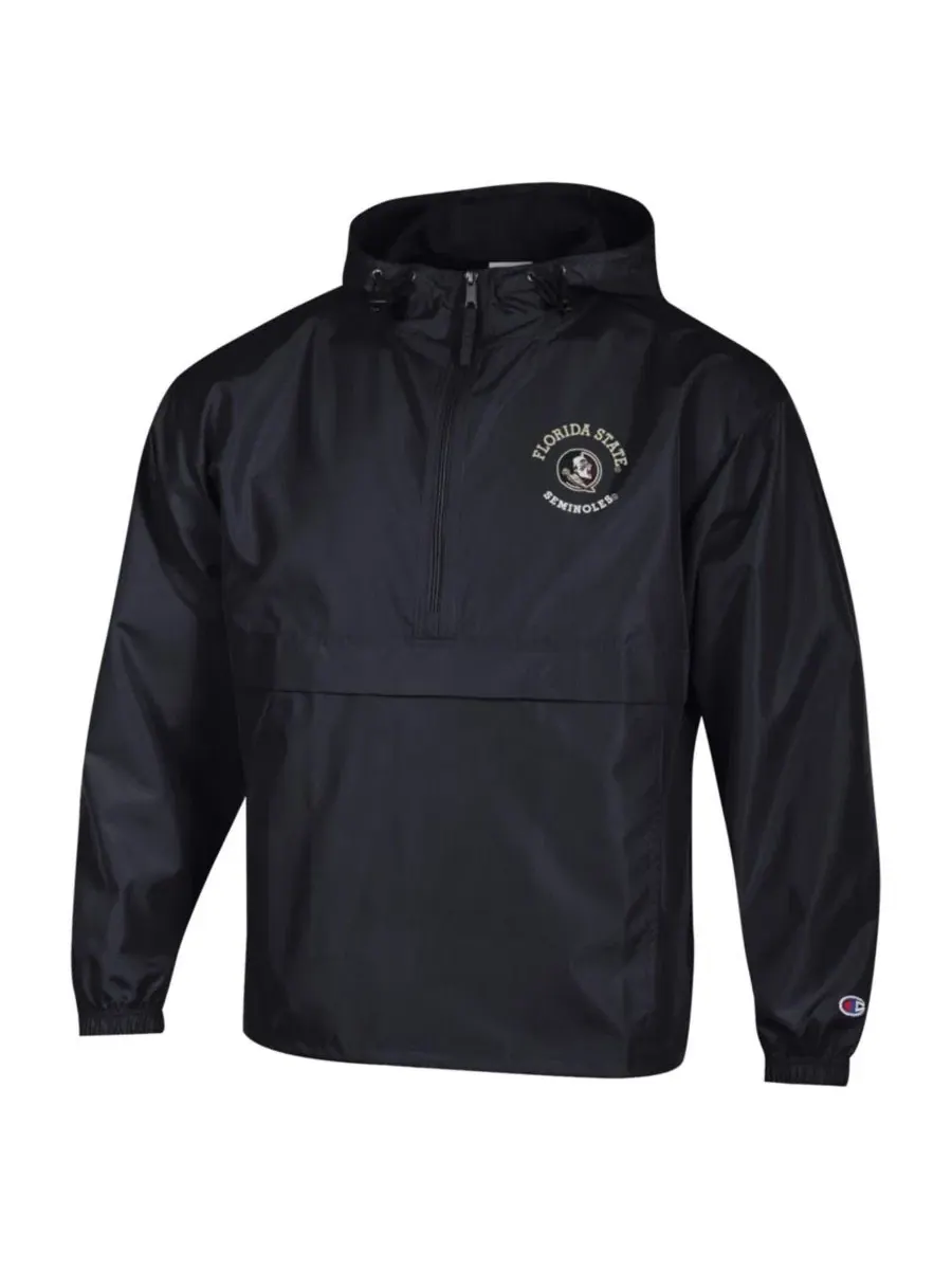 Ветровка-анорак с капюшоном, модель Packable Hooded Windbreaker Half-Zip Champion — изображение 3 из 3, черный