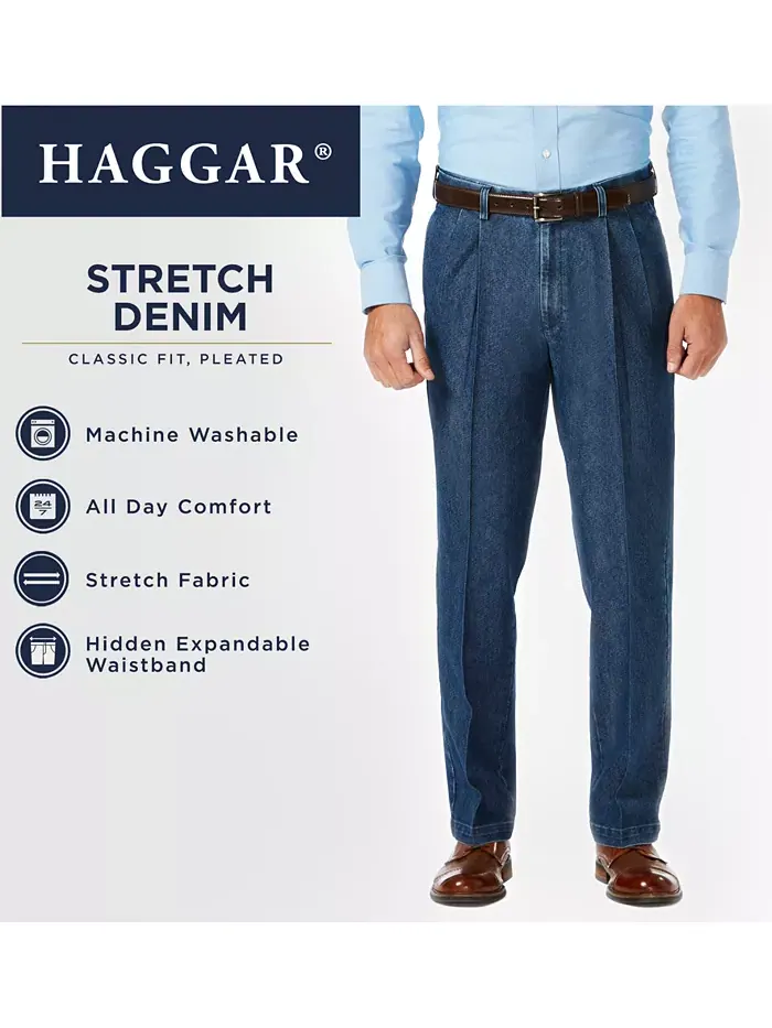 Мужские классические брюки со складками из эластичного денима Haggar — 8