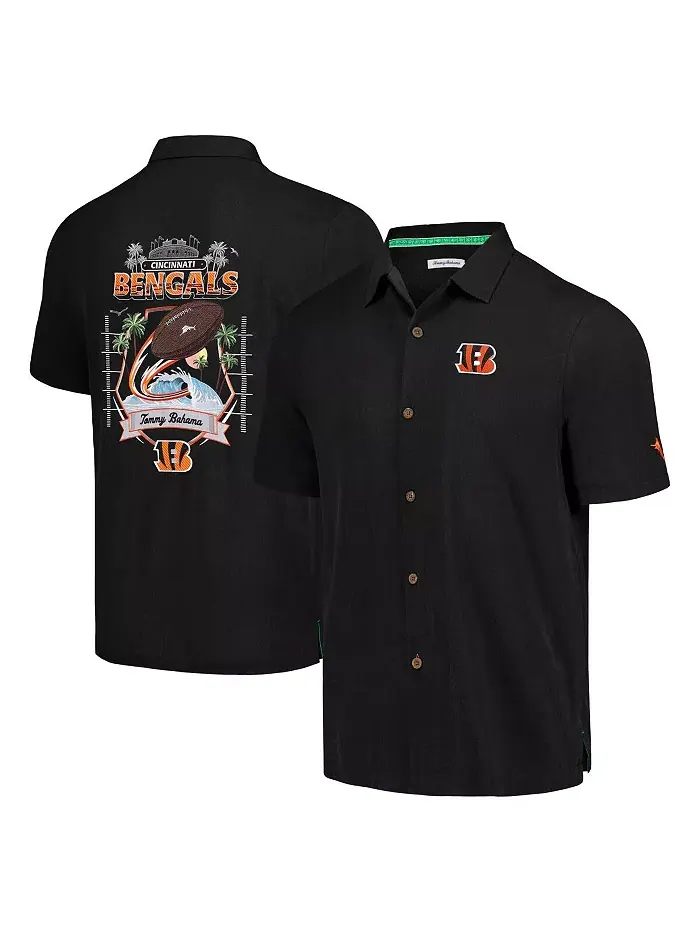 Мужская черная кнопочная рубашка Cincinnati Bengals Tidal Kickoff Camp Tommy Bahama