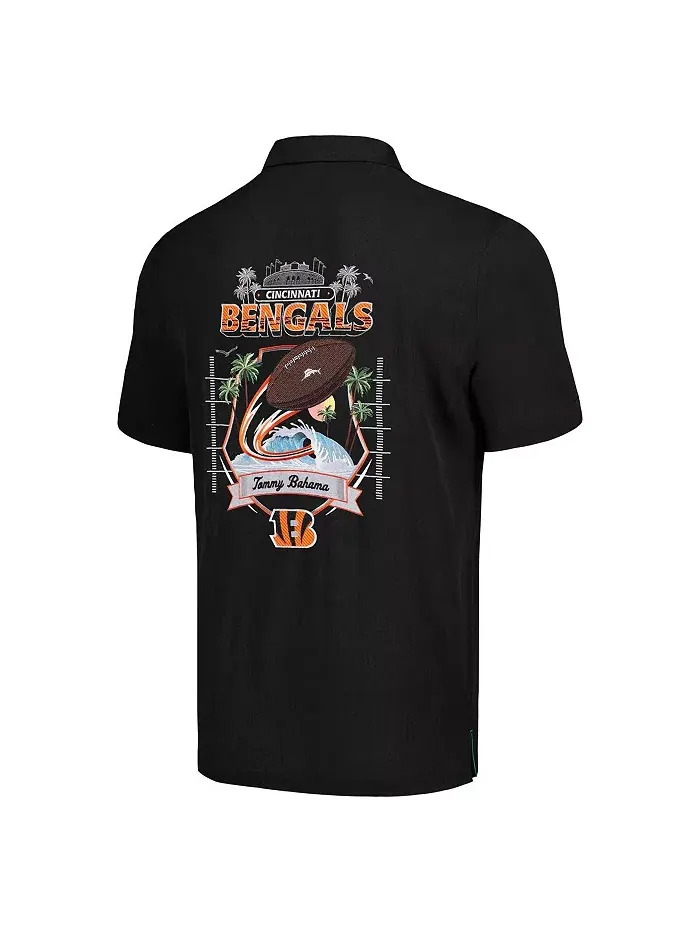 Мужская черная кнопочная рубашка Cincinnati Bengals Tidal Kickoff Camp Tommy Bahama — изображение 2 из 3