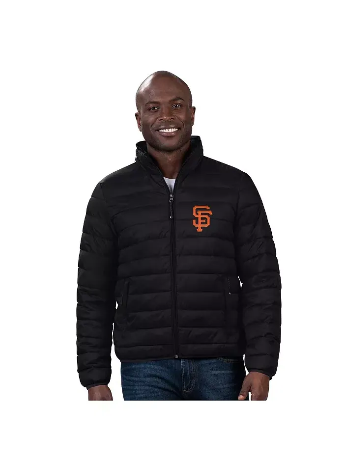 Мужская черная утепленная куртка-пуховик San Francisco Giants с молнией и воротником-подушкой G-III