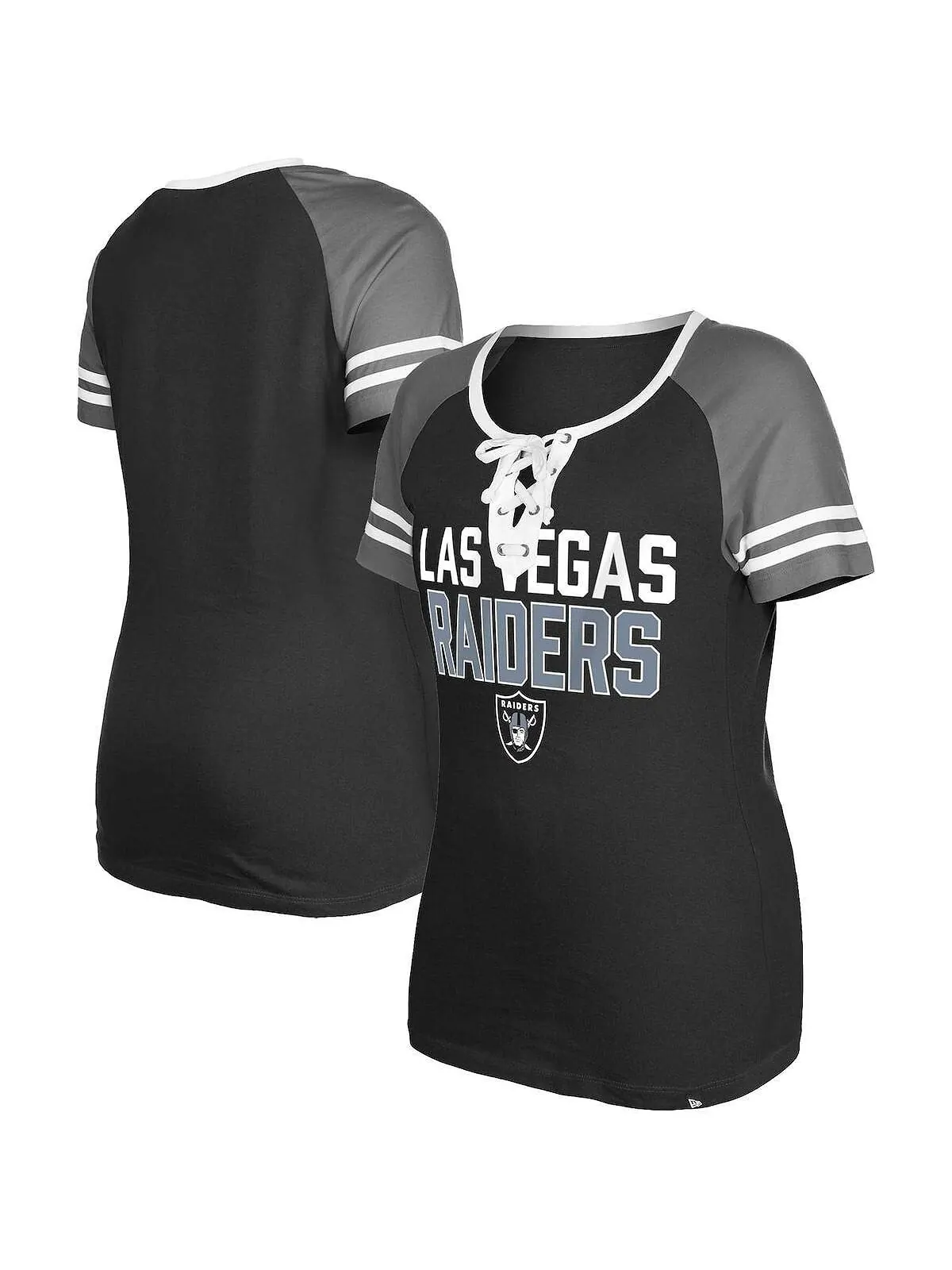 Женская черная футболка на шнуровке Las Vegas Raiders реглан New Era — изображение 1 из 3, черный