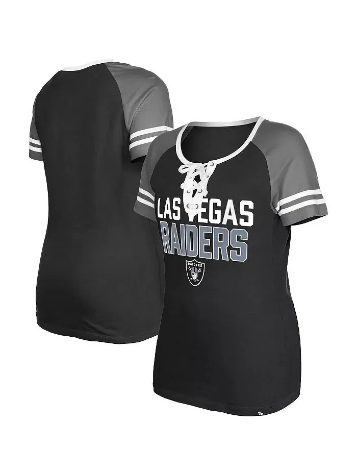 Женская черная футболка на шнуровке Las Vegas Raiders реглан New Era