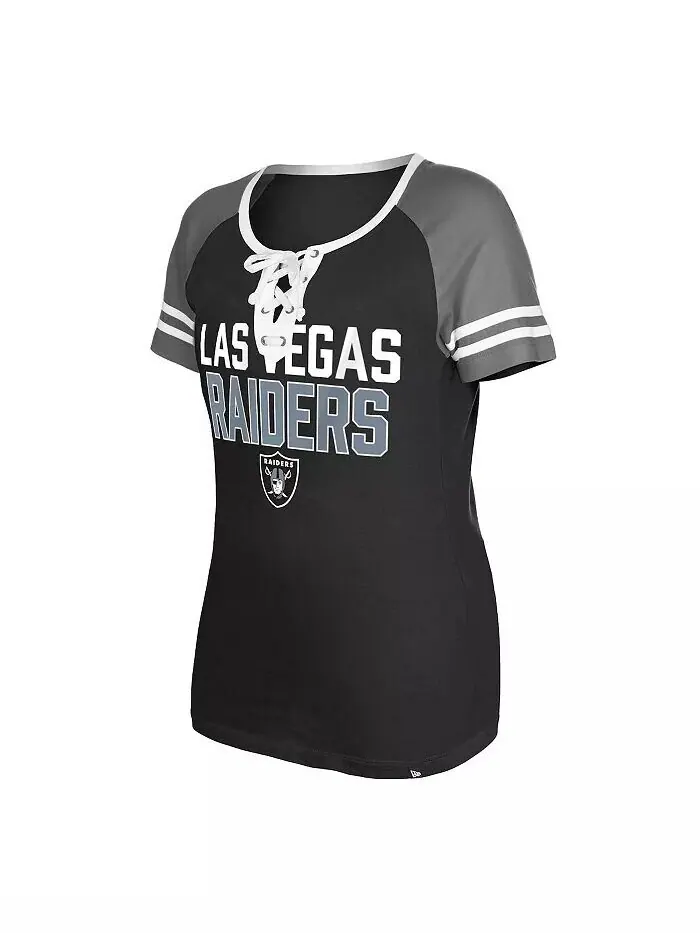 Женская черная футболка на шнуровке Las Vegas Raiders реглан New Era — изображение 3 из 3