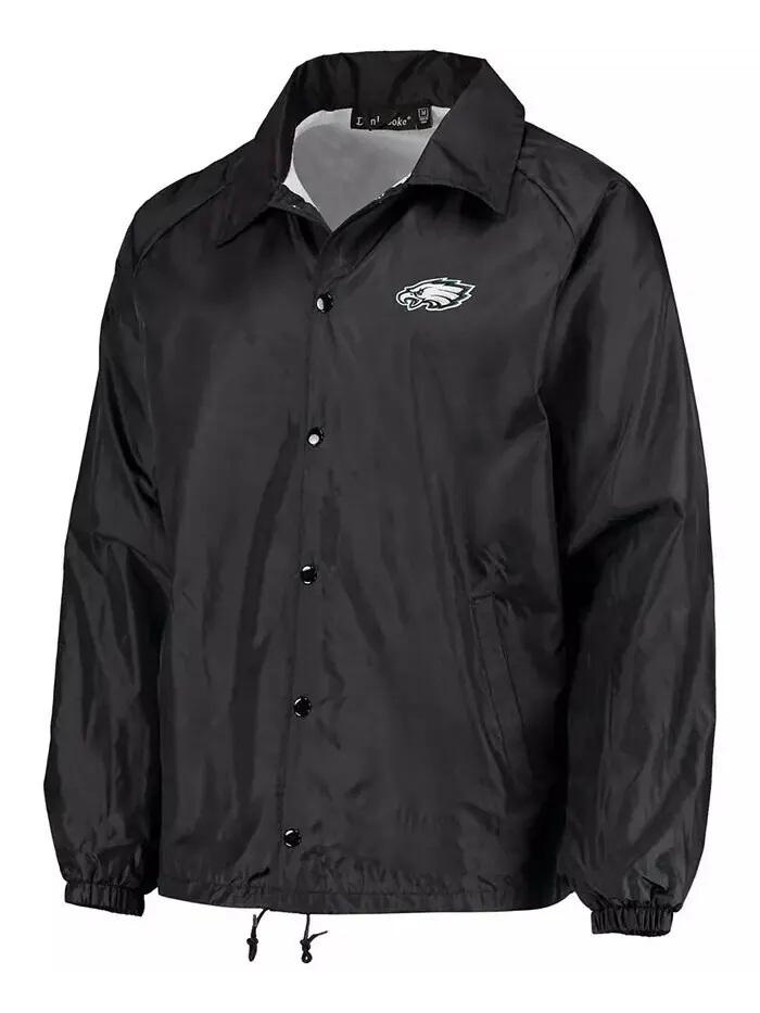 Мужская черная классическая ветровка Philadelphia Eagles Coaches с застежкой-реглан на все кнопки — изображение 4 из 8