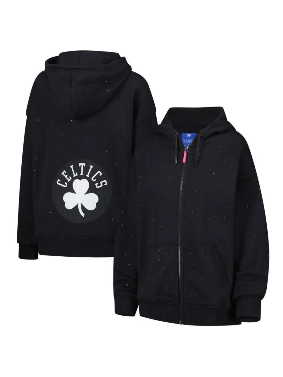 Terez Женская черная толстовка на молнии Boston Celtics Oversized Allover Gemstone Full-Zip Hoodie — черный