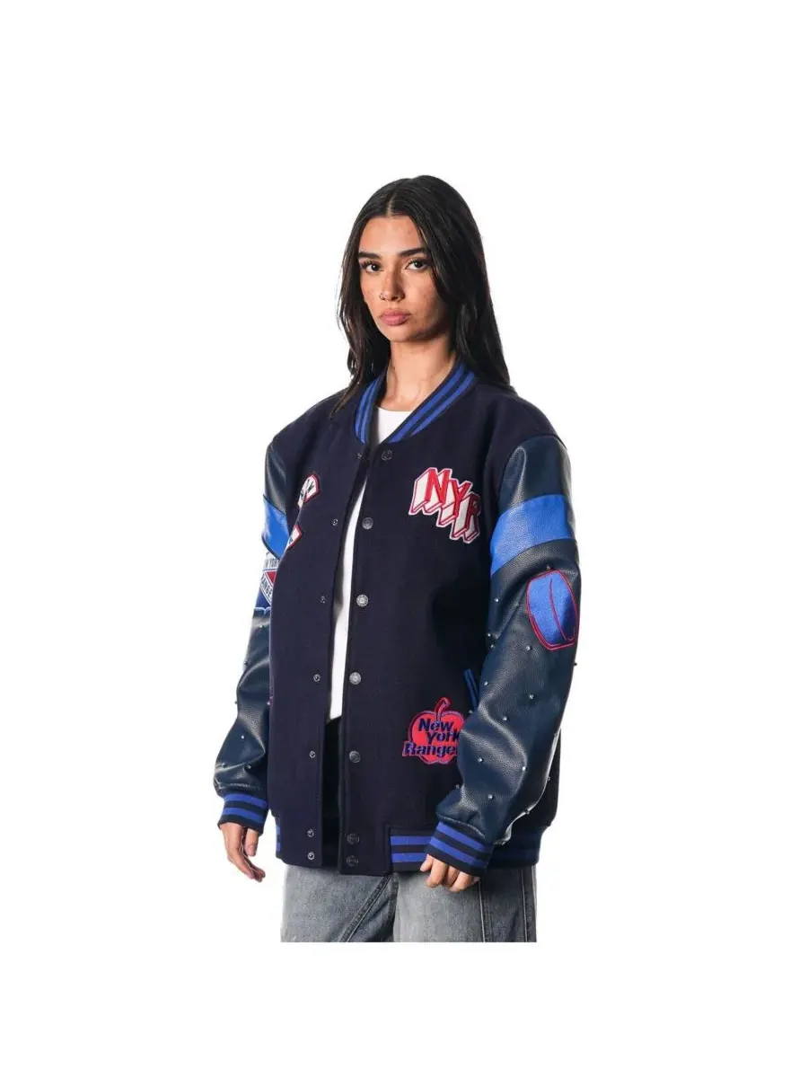 The Wild Collective Женская синяя университетская куртка New York Rangers на кнопках