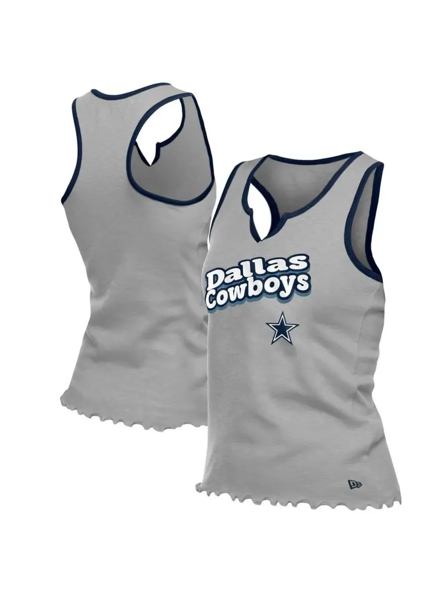 New Era Женская серебристая майка Dallas Cowboys с расклешенным низом и вырезом-стойкой, из