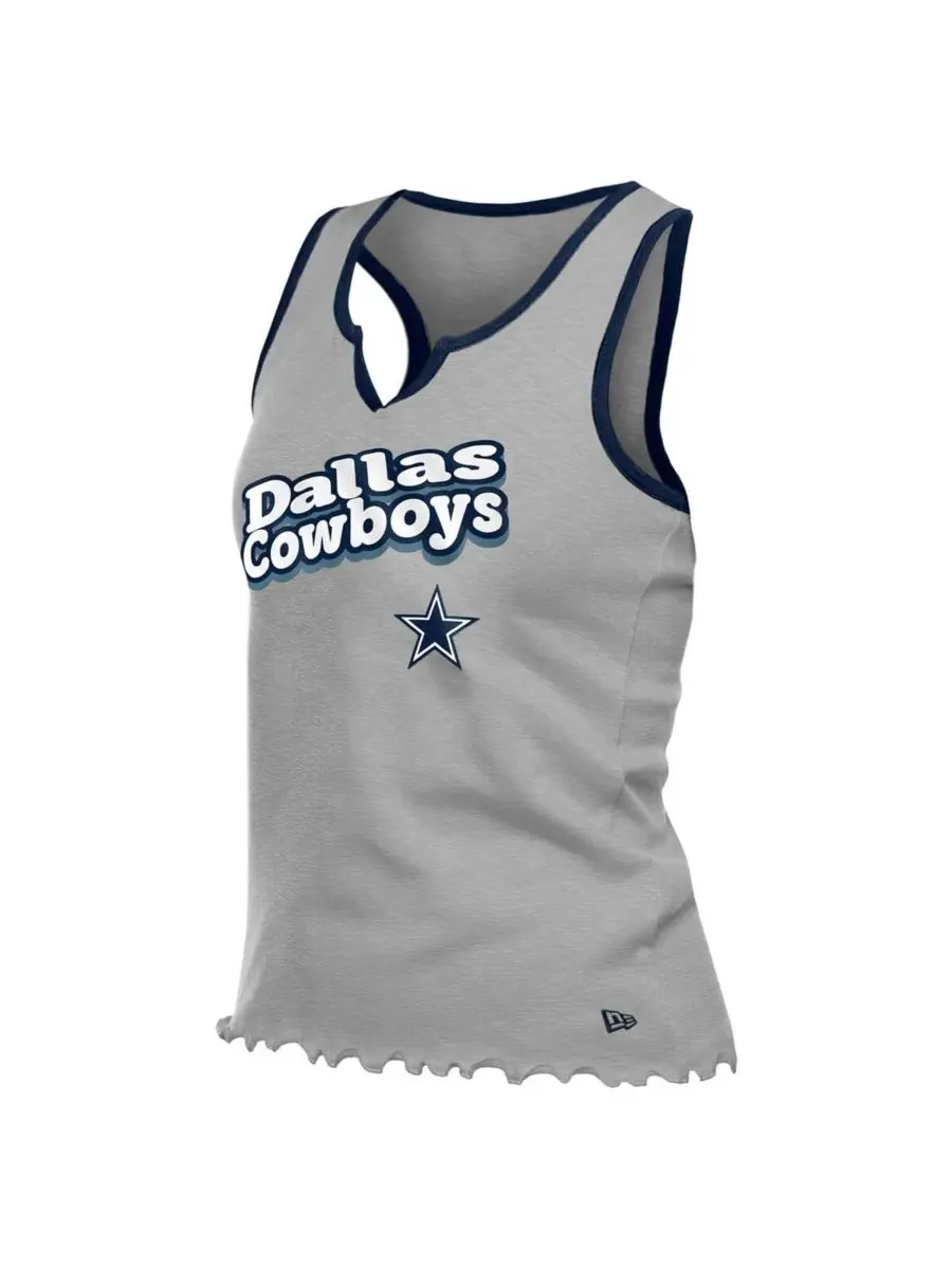 New Era Женская серебристая майка Dallas Cowboys с расклешенным низом и вырезом-стойкой, из — изображение 2 из 3, серебряный