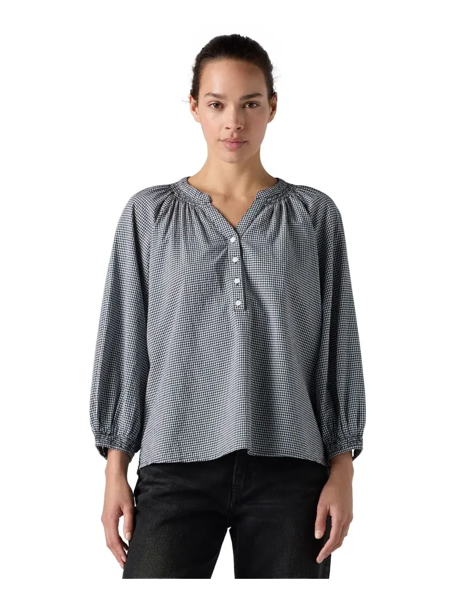 Блуза свободного кроя Reverie Split Neck Levi's, Ceicil Even Micro Check Peacoat — 2