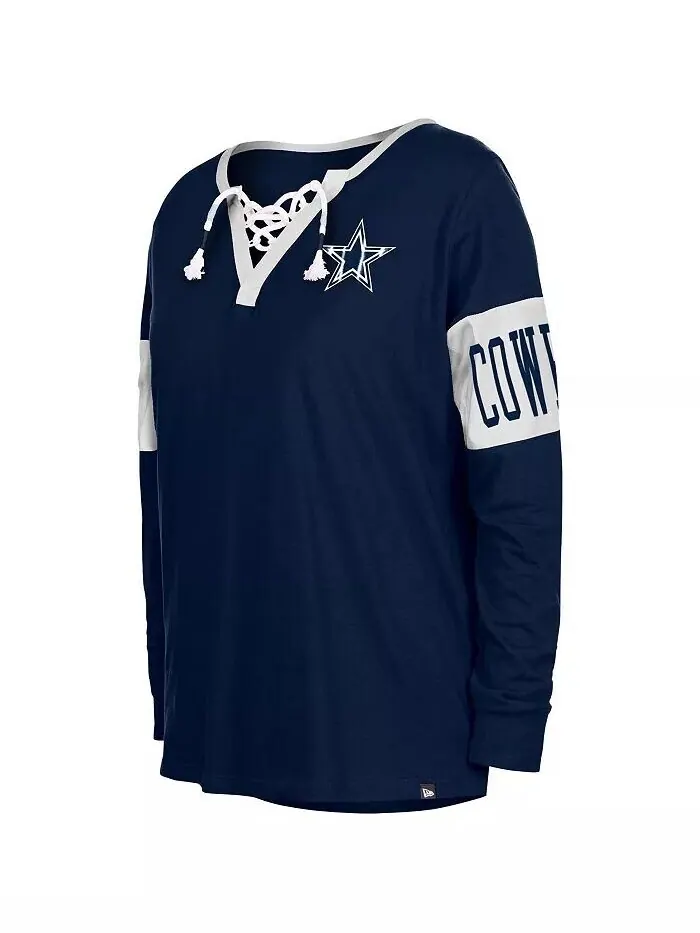 Женская темно-синяя футболка с длинными рукавами и шнуровкой Dallas Cowboys New Era — изображение 3 из 3