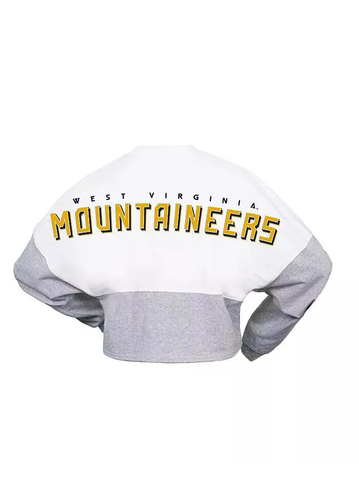 Женская белая футболка West Virginia Mountaineers Heather Block Cropped с длинным рукавом из джерси — изображение 2 из 3