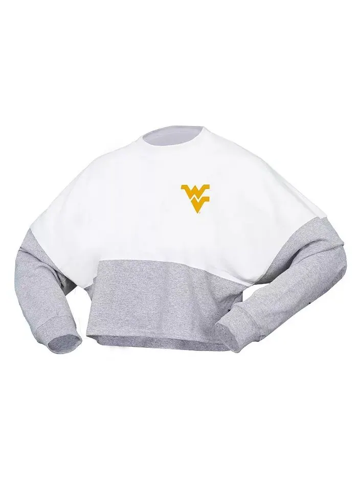 Женская белая футболка West Virginia Mountaineers Heather Block Cropped с длинным рукавом из джерси — изображение 3 из 3