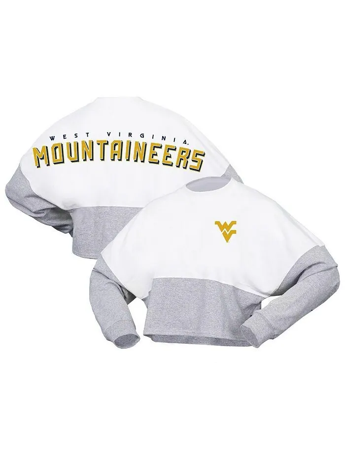 Женская белая укороченная футболка из джерси с длинными рукавами West Virginia Mountaineers Heather — изображение 1 из 3