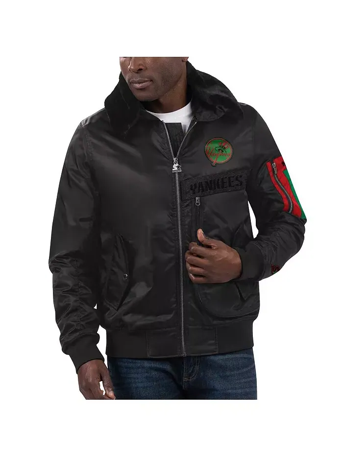 Мужская куртка x Ty Mopkins Black New York Yankees Black History Month на молнии, сатиновая Starter