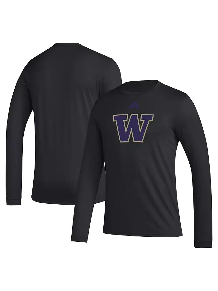 Мужская черная футболка с длинным рукавом Washington Huskies Primary Locker Logo Pre-Game adidas