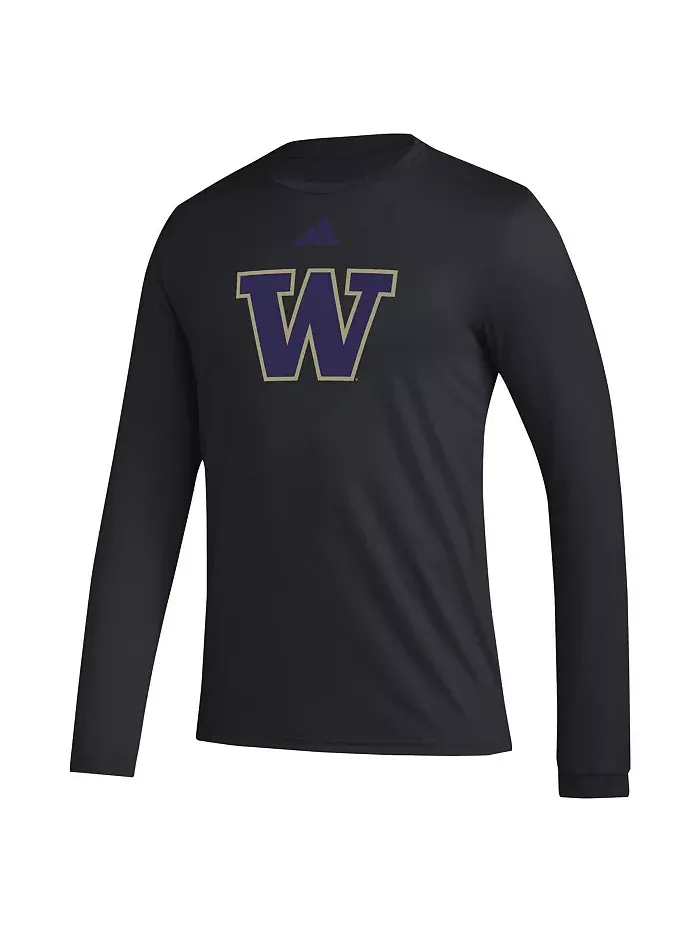 Мужская черная футболка с длинным рукавом Washington Huskies Primary Locker Logo Pre-Game adidas — изображение 2 из 3