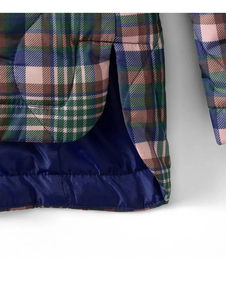 Женская стеганая куртка с капюшоном, с принтом Lands' End, Dark Walnut/Pine Plaid — изображение 4 из 4