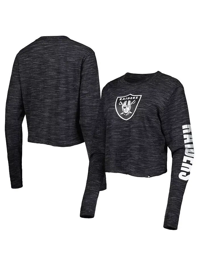Женская черная укороченная футболка с длинным рукавом Las Vegas Raiders New Era